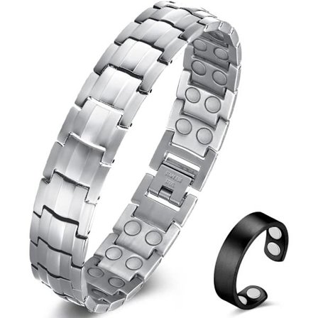 Magnetiske armbånd for menn i titanstål, dobbelt rad med sterke magneter, justeringsverktøy og gaveeske