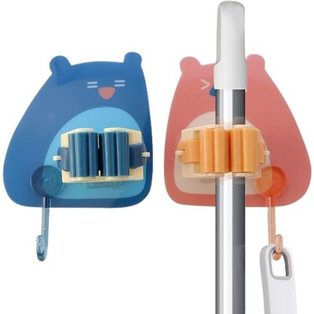 2-pack väggmonterad mopp- och kvastkrok, mopphållare, slagfri, självhäftande, mopphängare, borrfria moppställ, kvast- och kratthållare