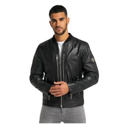 Carlo Colucci Leather Jacket , Zwart , Heren , Maat: L