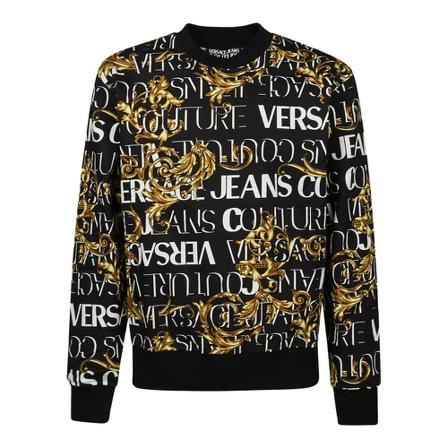 Versace Jeans Couture, Round Neck Print Logo Baroque Sweatshirt Czarny, Mężczyzna, Rozmiar: M