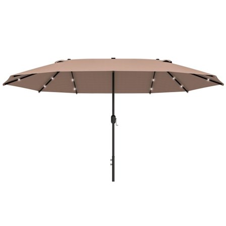Parasol med LED dobbelt parasol 440 x 260 cm haveparasol terrasseparasol stor oval med håndsving og metalramme i kaki