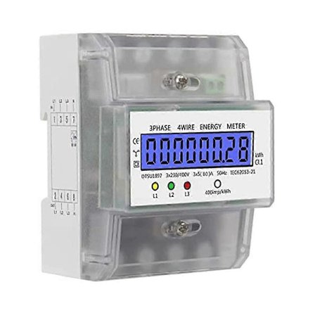 Elmätare 3-fas 4-ledare, effektmätare DIN-skena med LCD-display, digital elmätare