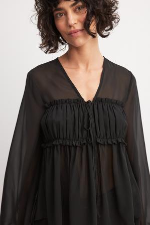 NA-KD Blouse nouée à manches ballon - Blouses - Noir - EU 34