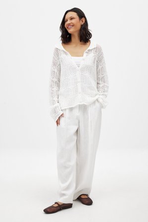 NA-KD Pantalon fuselé en lin à taille mi-haute - Pantalons en lin - Blanc - EU 32