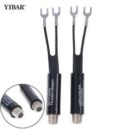 2 kpl Muuntaja-adapteri UHF/VHF/FM/TV F-kaapeli 75-300 Ohm Balun Antennin sovitus