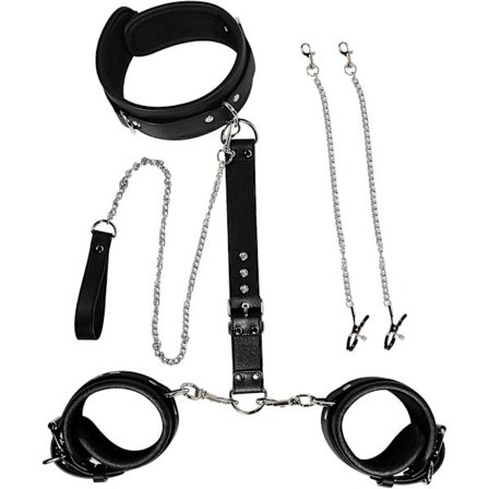 Bondage s Sæt Par Sele Legetøj, Justerbar Hals til Håndled s Sæt med Trækkæde Ryg, Håndjern Halsbånd, Brystvorteklemme, Halsbånd, Trækkæde C