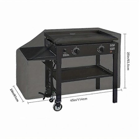 Vedenpitävä ja kestävä 28 tuuman paistolevykansi, jossa on tiivistetyt saumat ja kiristysnyöri Blackstone Nexgrill -paistolevyille, joissa on litteä 