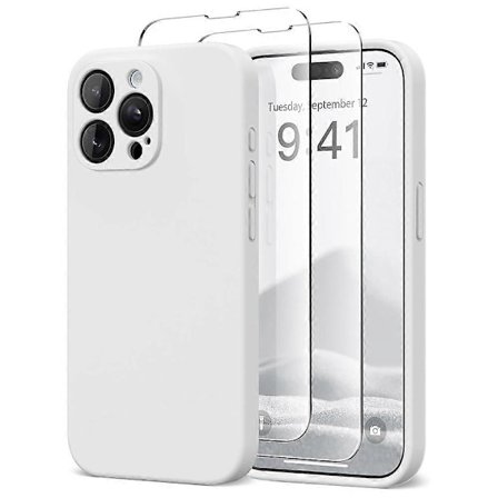 iPhone 14 Pro Max -puhelinkotelo, yhteensopiva MagSafe-nestesuojakuoren kanssa, 2 karkaistun lasinäytönsuojakalvoa (valkoinen)