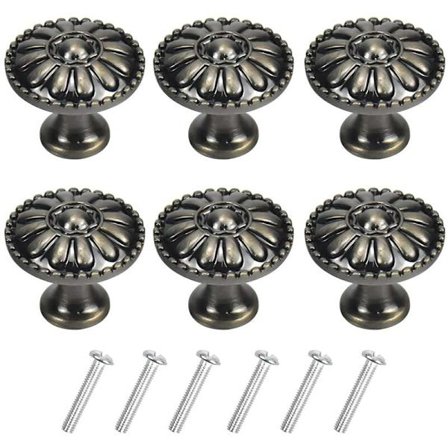 6 stk. Knapper til Skab i Serien 22 mm Skuffegreb Vintage Rund Antik Skab Køkken Kommode Greb i Bronze