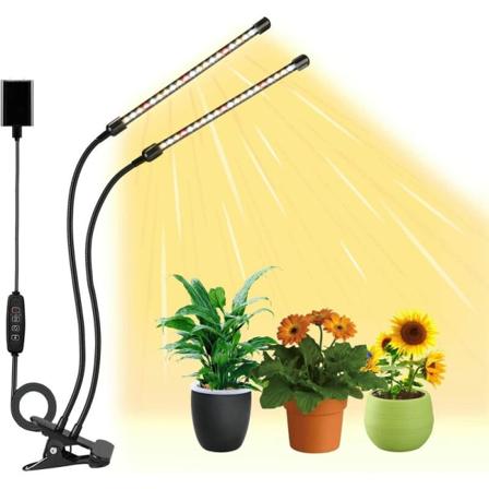 Plantelys, innendørs vekstlys for planter, 3000k/5000k/660nm fullspektrum vekstlys 2-hodet, 3 lysmoduser og 10 dimmenivåer med timer