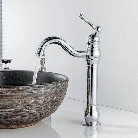 Retro Vaskarmatur Drejelig 360° Enkelt Håndtag Badeværelsesarmatur Høj Tud Koldt og Varmt Vand Tilgængeligt Krom.