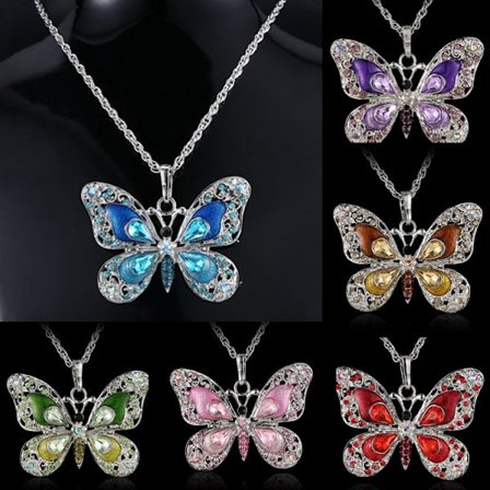 Kvinnor 925 Silver Butterfly Halsband Hängen Cubic Zirconia Bröllop