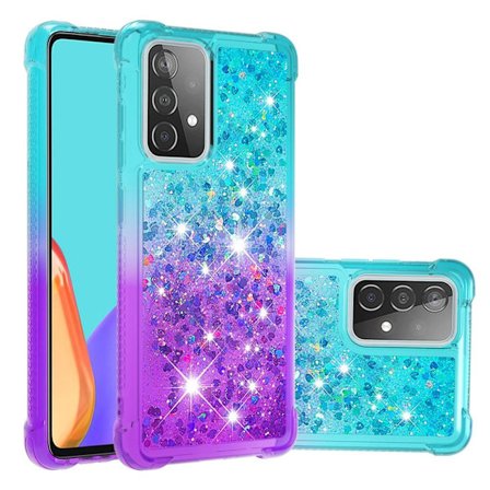 SKALO Samsung A52/A52s Kvicksand Glitter Hjärtan TPU-skal - Turkos-Lila