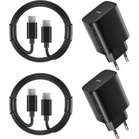2 Snabbladdare 25W + 2 USB-C Kablar 1M för Samsung Galaxy S25/S25+/S25 Ultra/S25 Edge/S25 FE - Svart