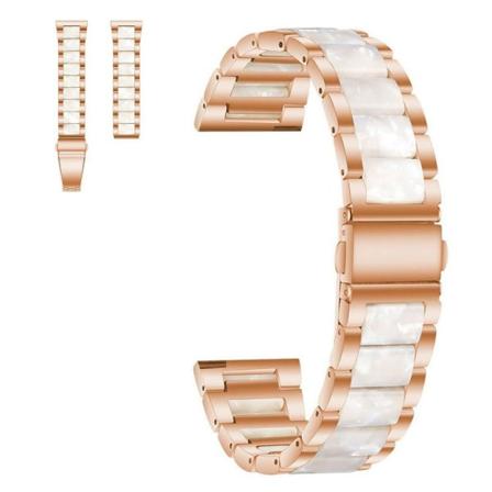 20 mm universal stilfuld urrem med tre perler i rustfrit stål - Rødguld / Perle Hvid Gold