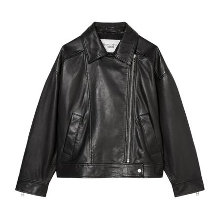 Marc O'Polo, Oversized leather jacket Czarny, Kobieta, Rozmiar: M