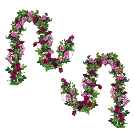2 stk. kunstige blomstergirlander, kunstige rosegirlander, kunstige blomster, hengende silkeroser, slyngplanter, bryllup, hjem, kontor, bue