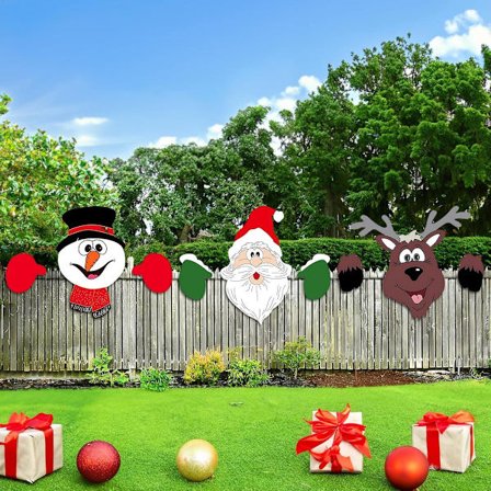 Utendørs juledekorasjoner på et gjerde, 40*30cm julenissedekorasjon