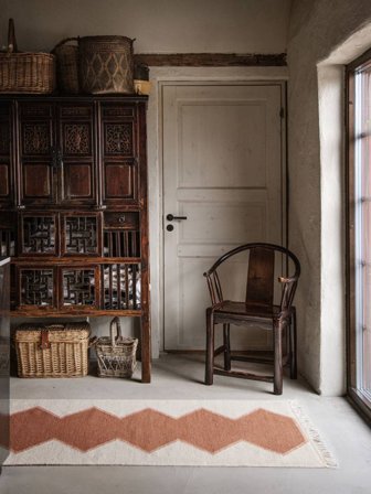 Dakota 80X350 Small Natural White/Rust Red Runner Wool Rug