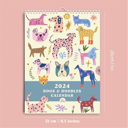 2024 Kunstkalender A4 Månedlig Veggplanlegger & Kladdeillustrasjoner 12 Måneder Hengekalender