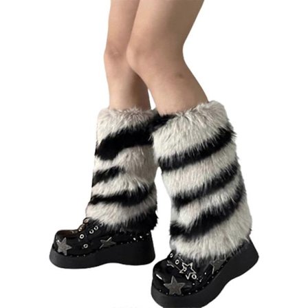 Dame Vinter Pelsbelagte Benvarmere Harajuku Y2K Gotisk Punk Vintage Varme Leggings Støvelmansjetter Stripete Lodne Benvarmersokker lys grå 2