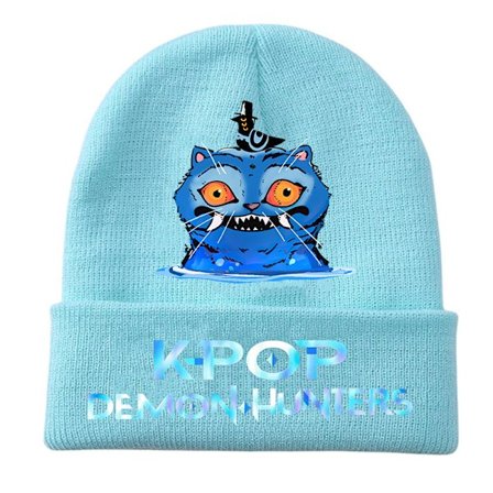 KPOP DEMON HUNTER strikket hue med krøllet uldtryk, trykt beanie udendørs kold hue voksen Blå-3[GKS] Blue-3 One size