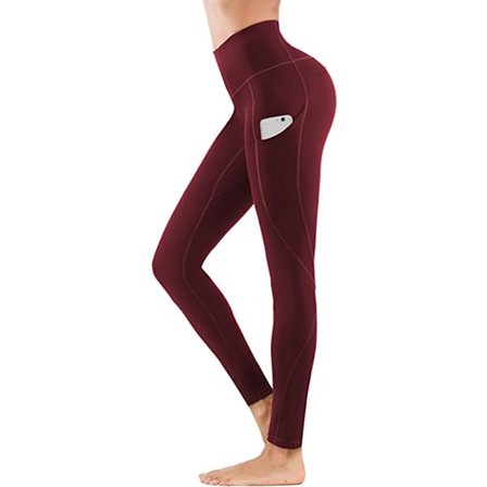 Yogabukser med lommer for kvinner Høy midje Europeisk og amerikansk utendørs løping sports fitness bukser for kvinner leggings for kvinner M(Rød)