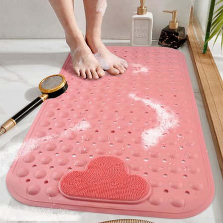 (Rosa) Sklisikker dusjmatte med sugekopper og dreneringshull, S