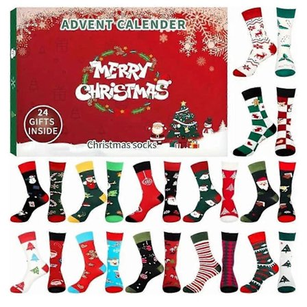 24 Par Julestrømpe Adventskalender 2025 Morsomme, Fargerike Julestrømper for Menn & Kvinner, Perfekt for Familiesammenkomster & Vintermorgener-FF-