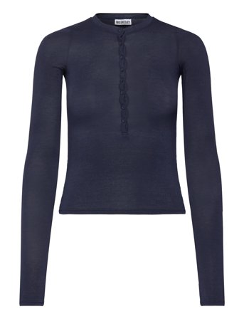 Weekday Slim Long-Sleeved Henley Top - Navy - M