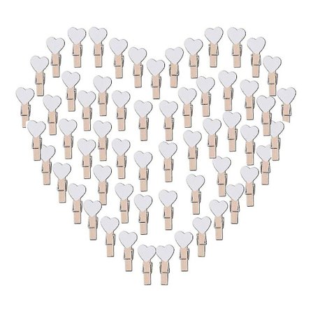 100 stk. Mini Foto Klemmer Træ Hjerte Klemmer Hvide Hjerte Klemmer Små Tøj Klemme Dekorative Klemmer Til Foto Scrapbog Kort Julefest Dekoration 
