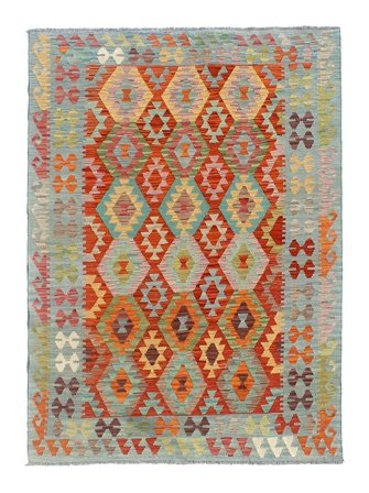 Tecidos À Mão Kilim Afegão Old Style Tapete 150X201 Lã Verde/Vermelho Escuro Pequeno