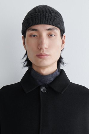 COS Men's Ribbed Wool Cotton Fisherman Beanie in Grey