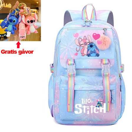 Stitch Jenter Skolesekk Stor Kapasitet Stitch Ryggsekk Casual Blå
