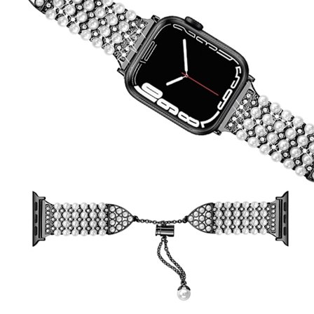 Apple Watch (45 mm) urrem med rhinestone faux pearl decor - Sort