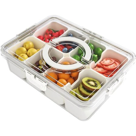 Snackle Box Beholder, Oppdelt Serveringsbrett med Lopp og Håndtak, Reisematboks, Multifunksjonell Matorganiserer og Oppbevaringsbeholder for 