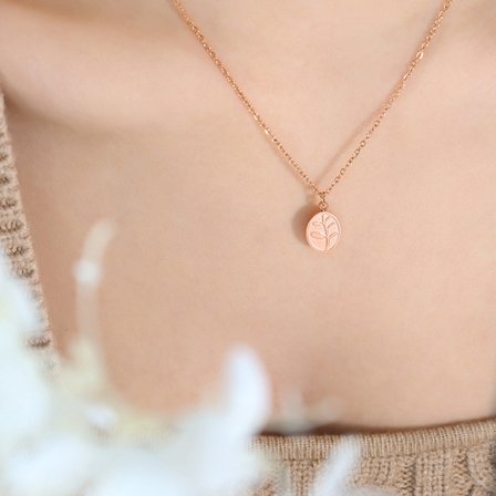 Blad Oval Hängsmycke Halsband - Roséguld