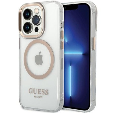 Guess telefontaske til iPhone 15 Pro MagSafe Magsafe Metal Outline - Guld