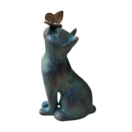 Katt og sommerfugl Nysgjerrighet Hagestatue Katteharpiks Holdbare trær Blomster Gjerder Gangveier Dekorasjon