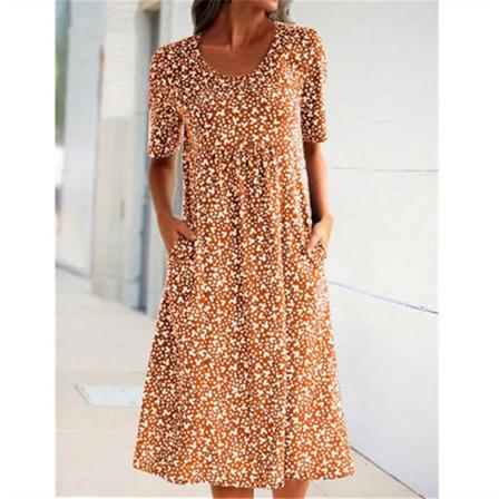 Print med kort ärm sommartryck ORANGE L orange L