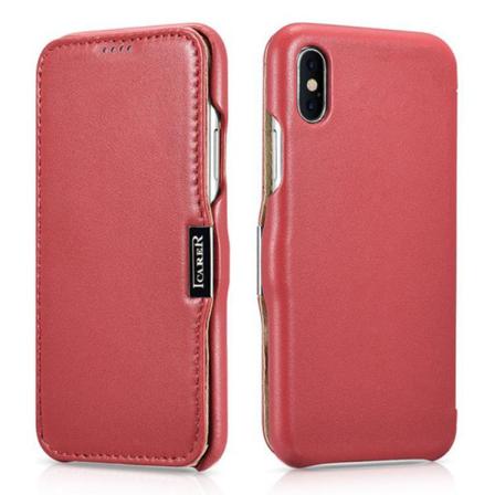 Icarer Iphone X/xs Fodral Äkta Läder Vintage Folio - Röd