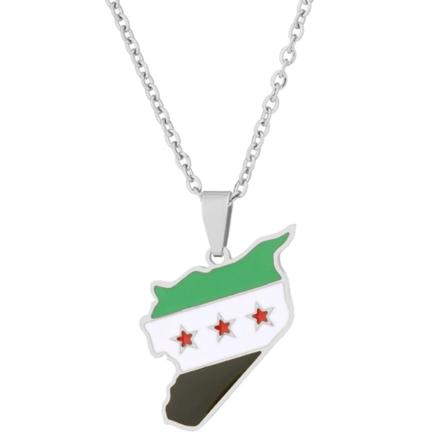 Unikt Syria kart anheng halskjede Tradisjonelt flagg anheng Vennskap halskjede Silver 0.02