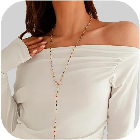 Krystallfarget Perle Lang Brystkjede Halskjede Gull Bryllup Brude Ryggkjede Smykker Metall Rhinestone Y Choker Halskjede for Kvinner