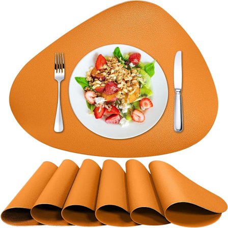 Imiteret læder efterårs bordskånere sæt: 6 vaskbare bordskånere, velegnede til restauranter, varmebestandige og lette at rengøre.