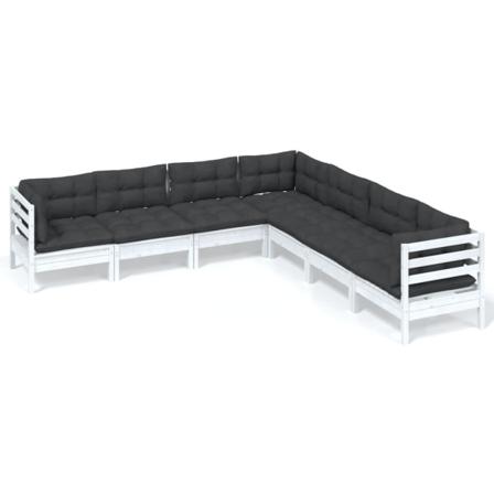 Vidaxl Loungegrupp Med Dynor 7 Delar Vit Massiv Furu Vit