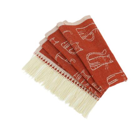 Muodin naiset polyesteri kaulaliinat syksy talvi luova kissa kuvio lämmin huivi kääreet tupsuilla (punainen)