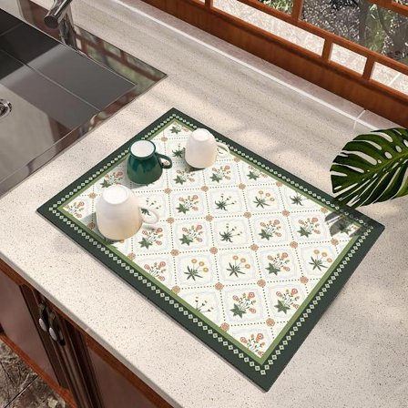 Diskmatta, diskbänksmatta för köksbänken, torkmatta i silikon, absorberande och halkfri matta, lämplig för s, barer och kaffebryggare (Grön, 60 cm)