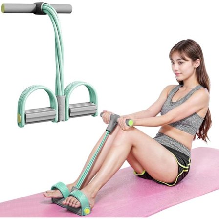 Modstandsbånd, fodpedalstrækker med 6-rørs elastiske håndtag til hjemmetræning, naturlig spænder til yoga, mave, talje og ben træning