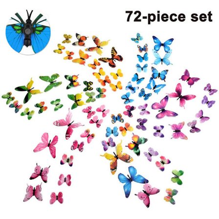 72 stk. sommerfugl vægklistermærker 3D sommerfugle dekoration til aftagelig væg vægklistermærke dekoration børneværelse soveværelse dekoration