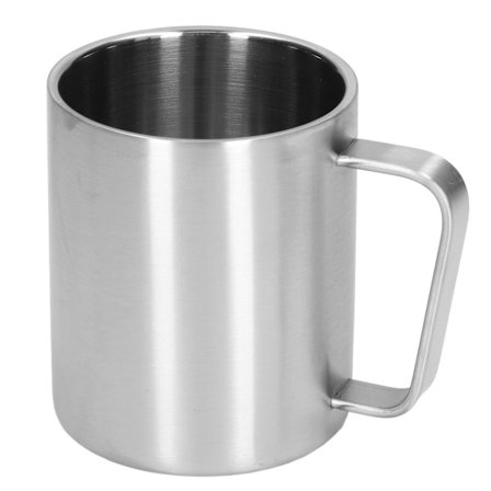 Krus i rustfrit stål, 300 ml kapacitet, dobbeltlag, ergonomisk design, tekstur med håndtag, kaffekrus